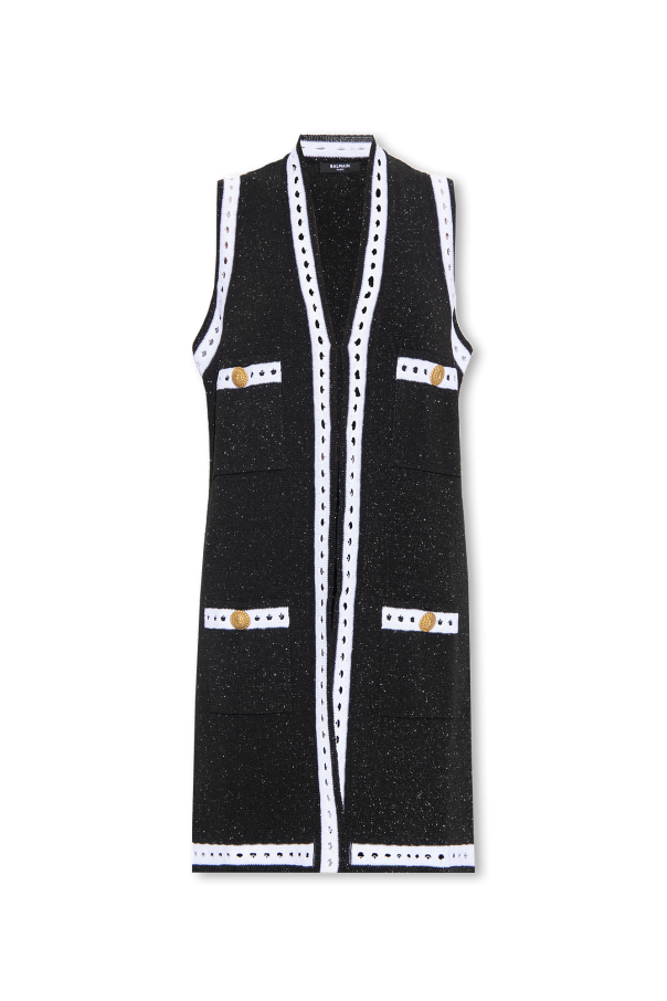 トップス Balmain no sleeves zip up foodie vest Black Long vest monogram-print balmain - monogram-print